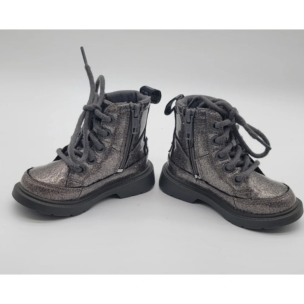 UGG Glitter Combat Boots Toddler Girls Size 7 Gray Side Zip